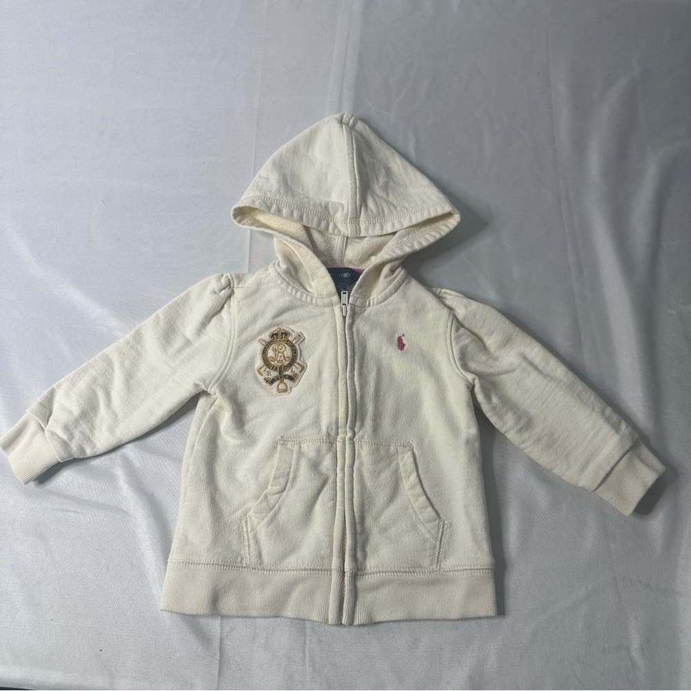 Ralph Lauren Baby Girls Cream Zip-Up Hoodie 12M Preppy Classic